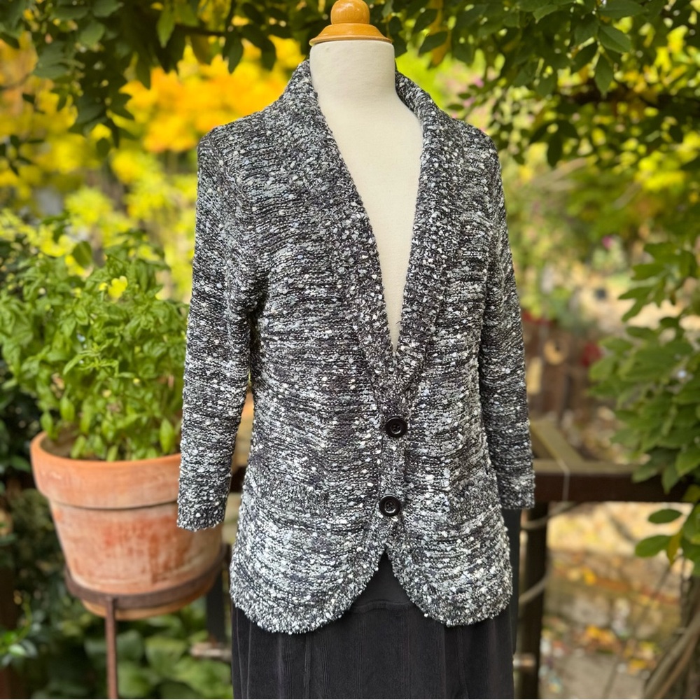 eci New York Boucle Knit 3/4-Sleeve Blazer with Front Slash Pockets Size L